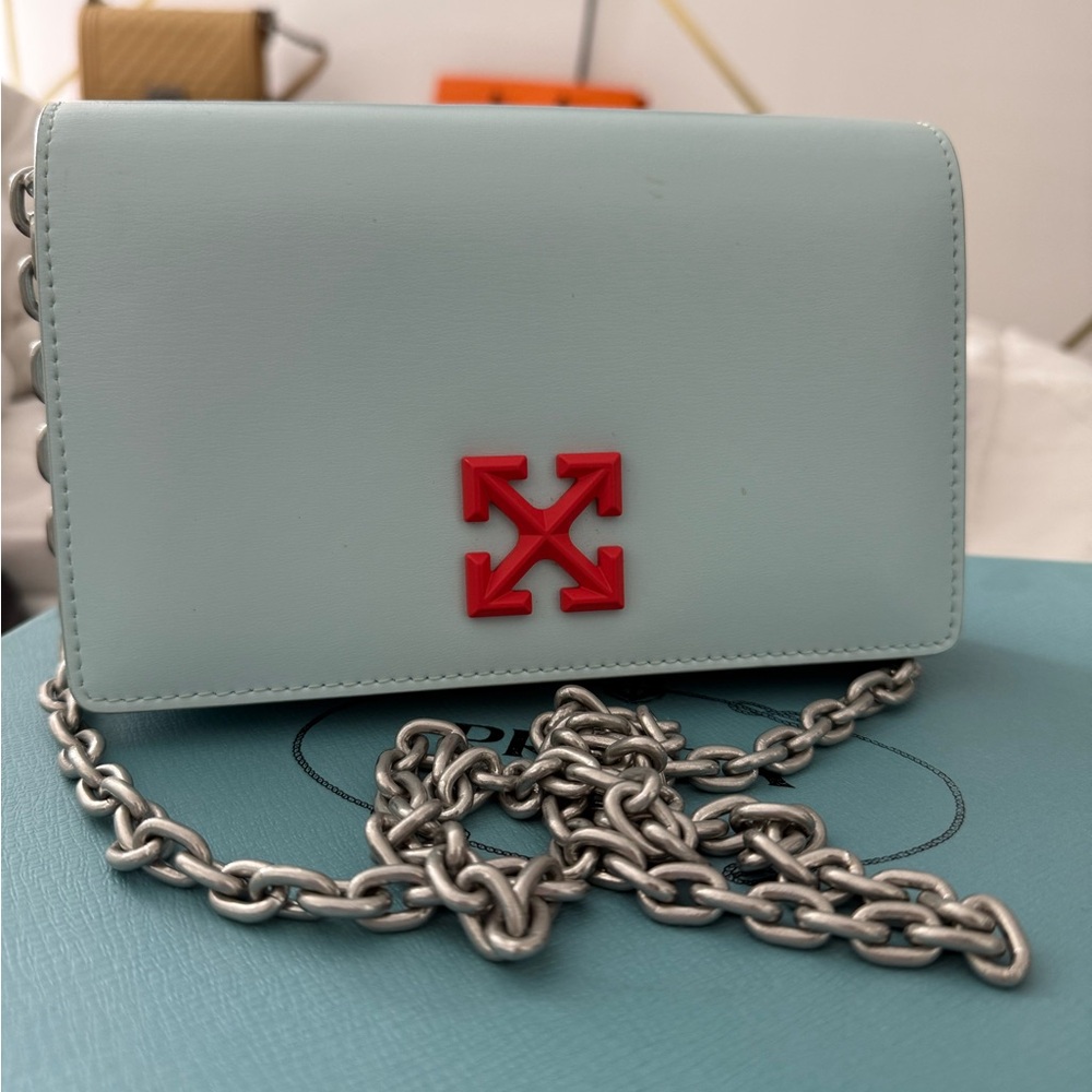 Off-White Sky Blue Bag with Red Logo